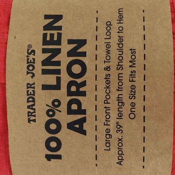 NWT TRADER JOE'S 100% LINEN APRON RED ONE SIZE FITS MOST - Picture 5 of 7